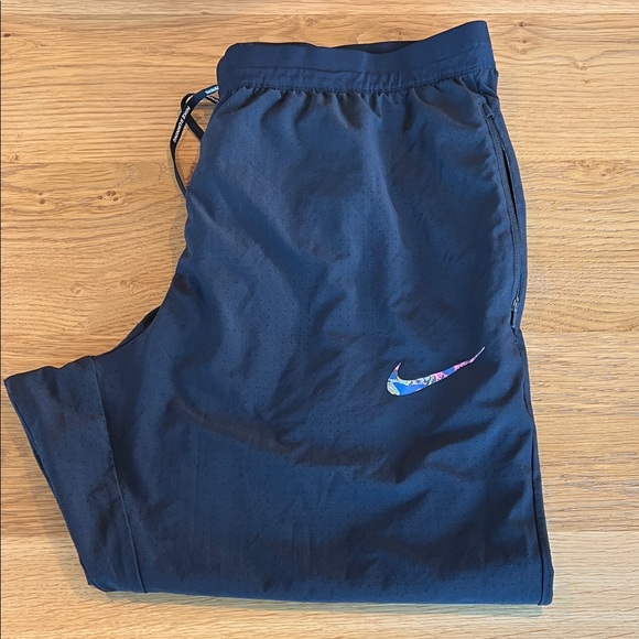 Nike Black Running Cropped Joggers with Colorful Swoosh - Picture 1 of 7